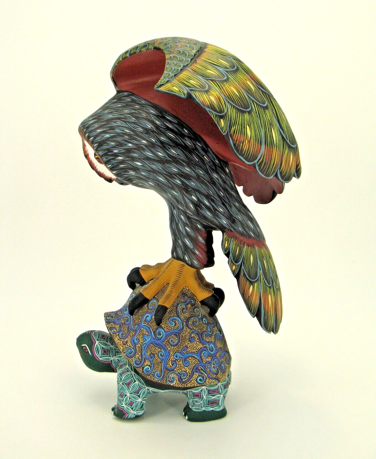 Oaxacan Wood Carving by Raul Ibanez "Owl on top of Tortoise" Mexican Folk Art