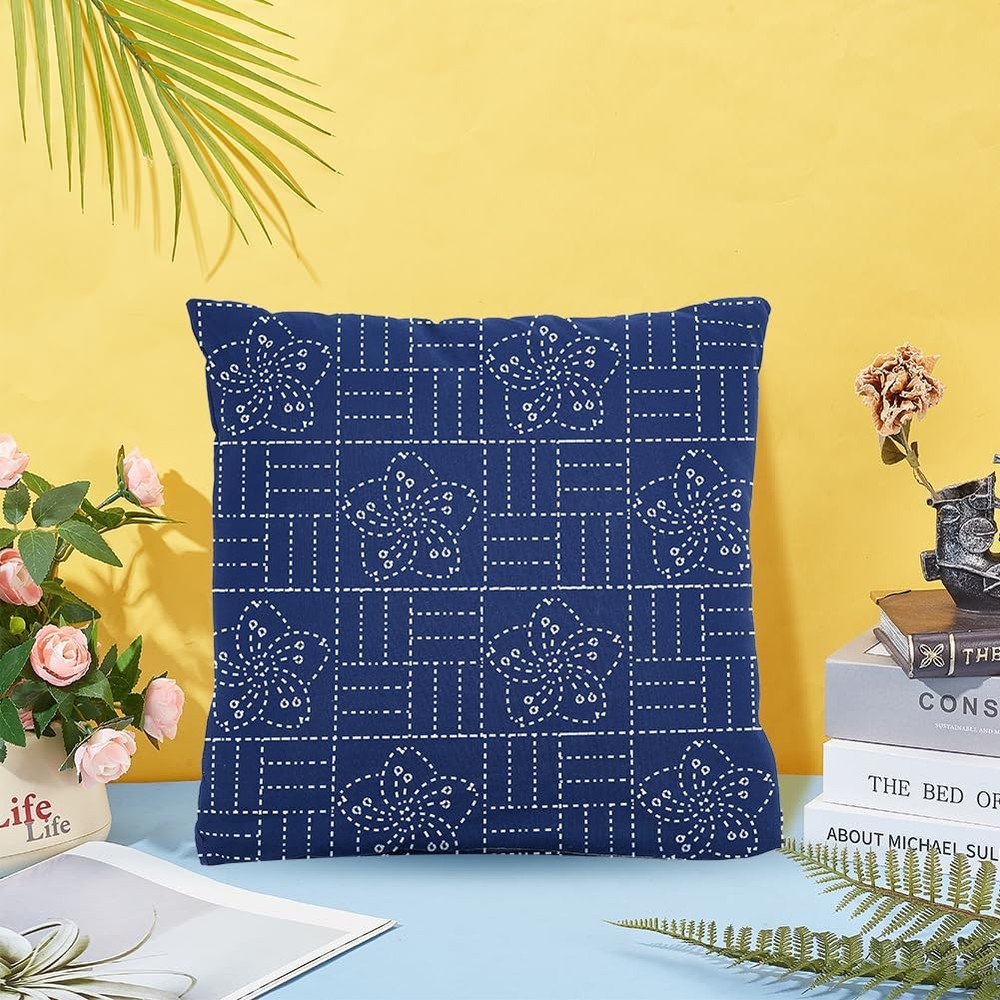 WEBEEDY Sashiko Pillowcase Template Kit DIY Pattern blue