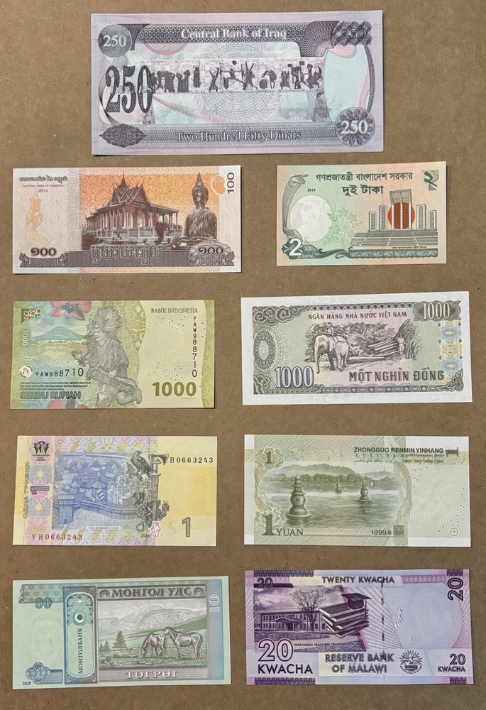 14 Uncirculated Banknotes From 14 Different Countries