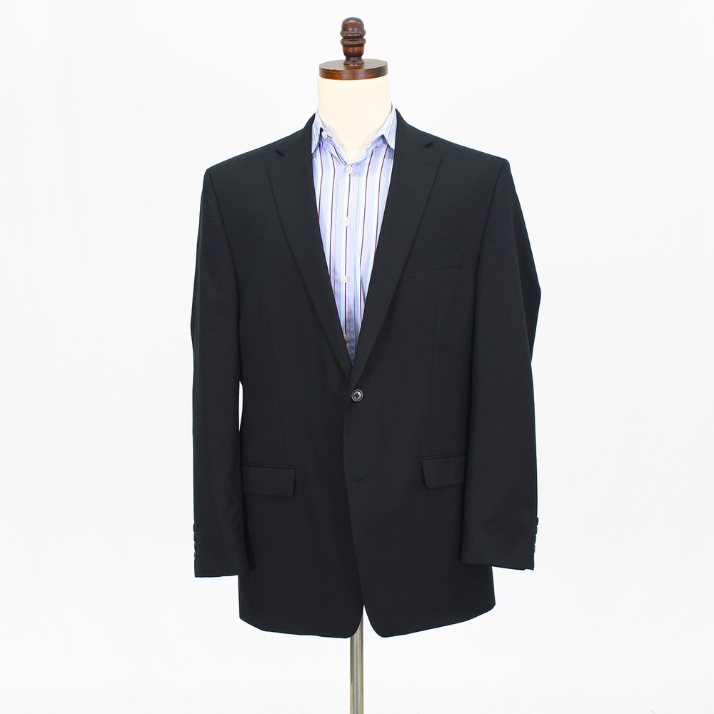 Chaps 46L Black Sport Coat Blazer Jacket Solid 2B Wool