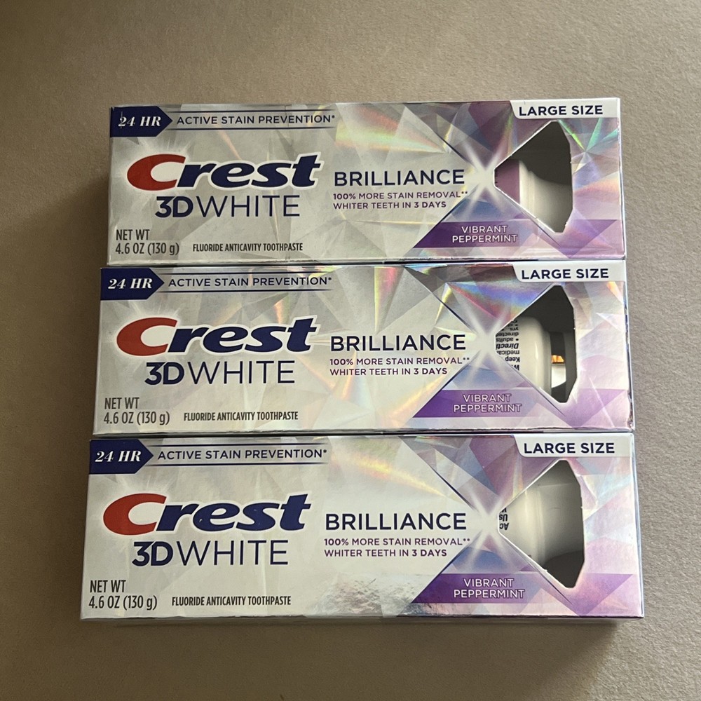 3 Crest 3D White Brilliance Fluoride Toothpaste, Vibrant Peppermint, 4.6oz