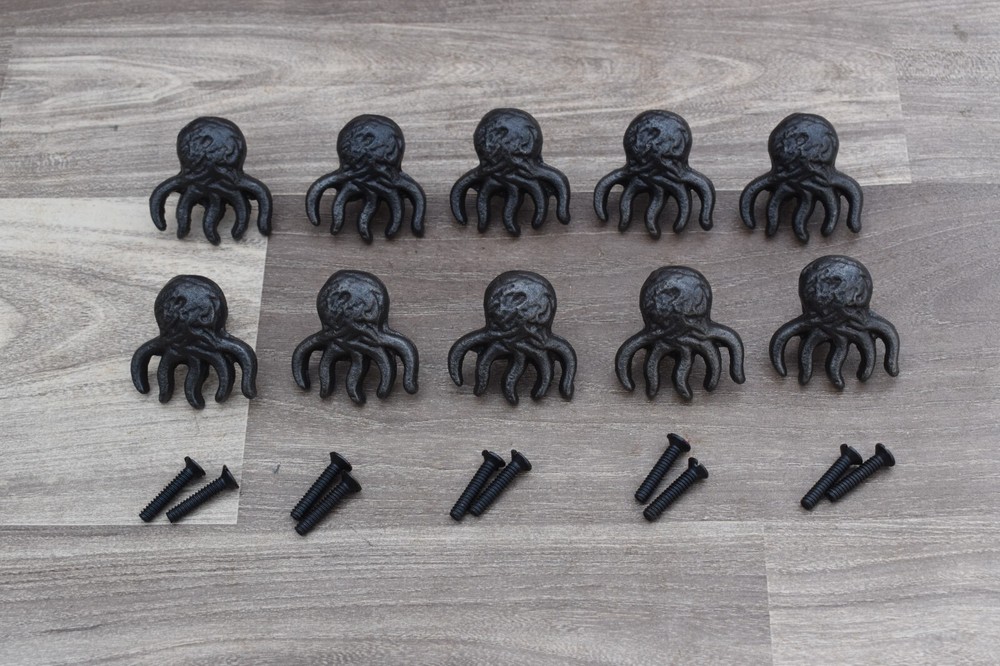 Cast Iron door knobs Octopus Shape cabinet drawer handles pull rustic 10pcs