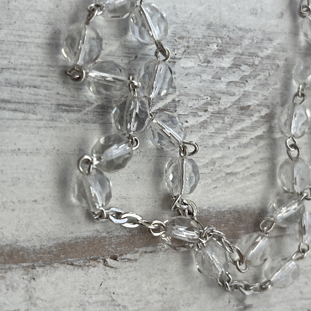 Clear Multi Faceted Cut Rosary Beads INRI 19"
