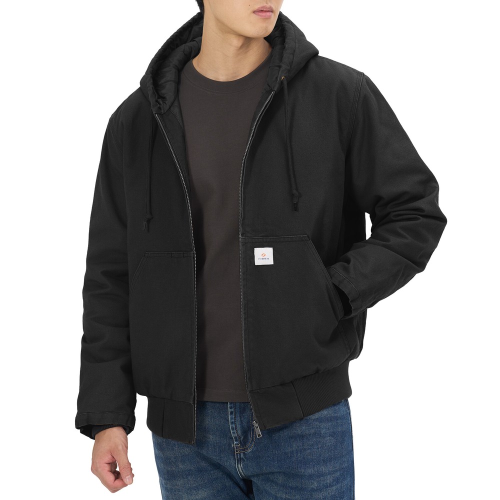 HISEA Men Full Zip Hooded Jacket Quilted Lining Active Jacket Work Coat Pockets