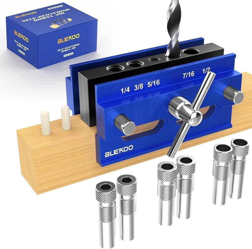 Self Centering Doweling Jig Kit, Adjustable Drill Guide with 6 Bushings