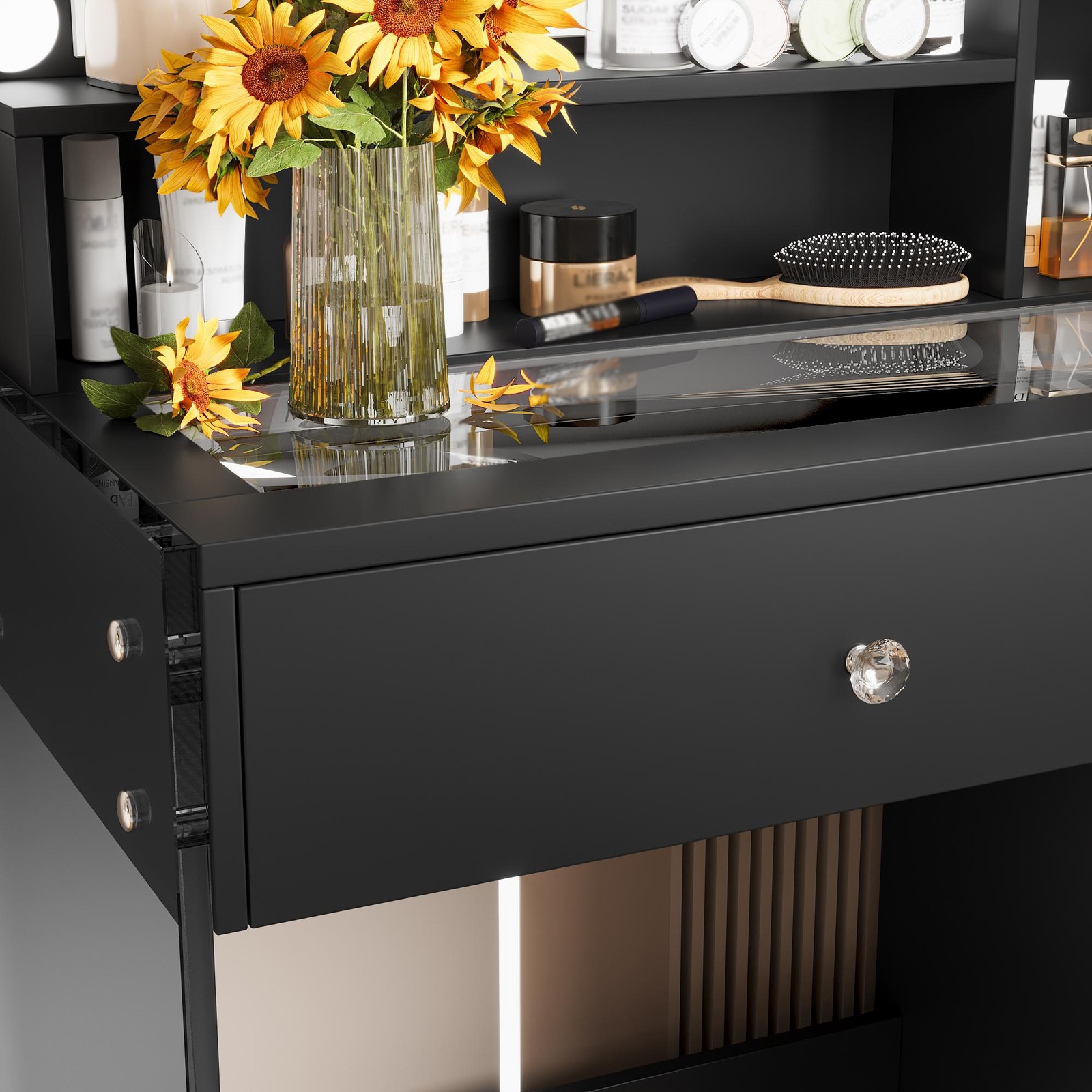 Vinsetto Vanity Desk with Mirror and 3 Lighting Modes, Black