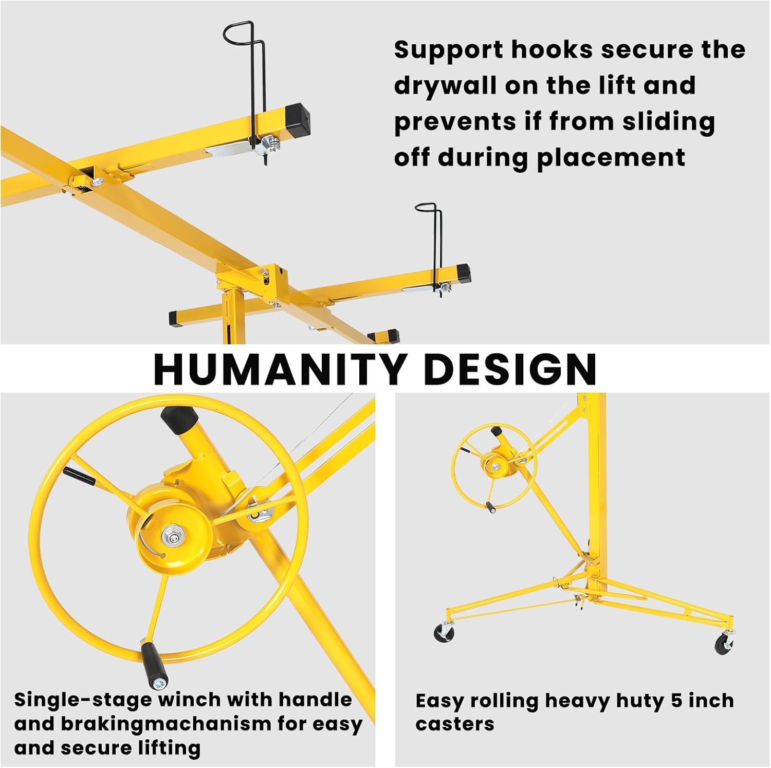 11Ft Drywall Lifter Sheetrock Hoist Lift Adjustable arm & Lockable Wheels