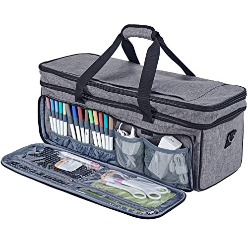 Double Layer Carrying Case for Cricut Maker 4 & Explore 4, Multi Pockets, Grey