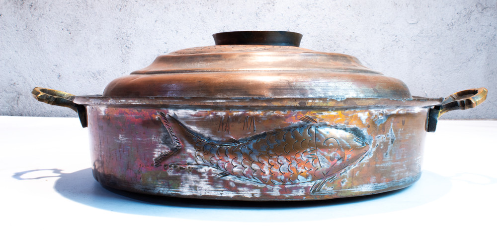 Copper Primitive Hand Crafted Extra Large Hammered Fish Kettle Pan