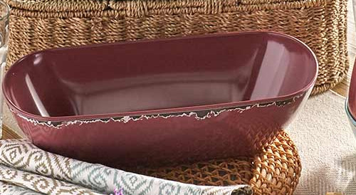 Melamine ~ Distressed ~ Rustic ~ Serving Bowl ~ Plum ~ 13.75" x 6.25"