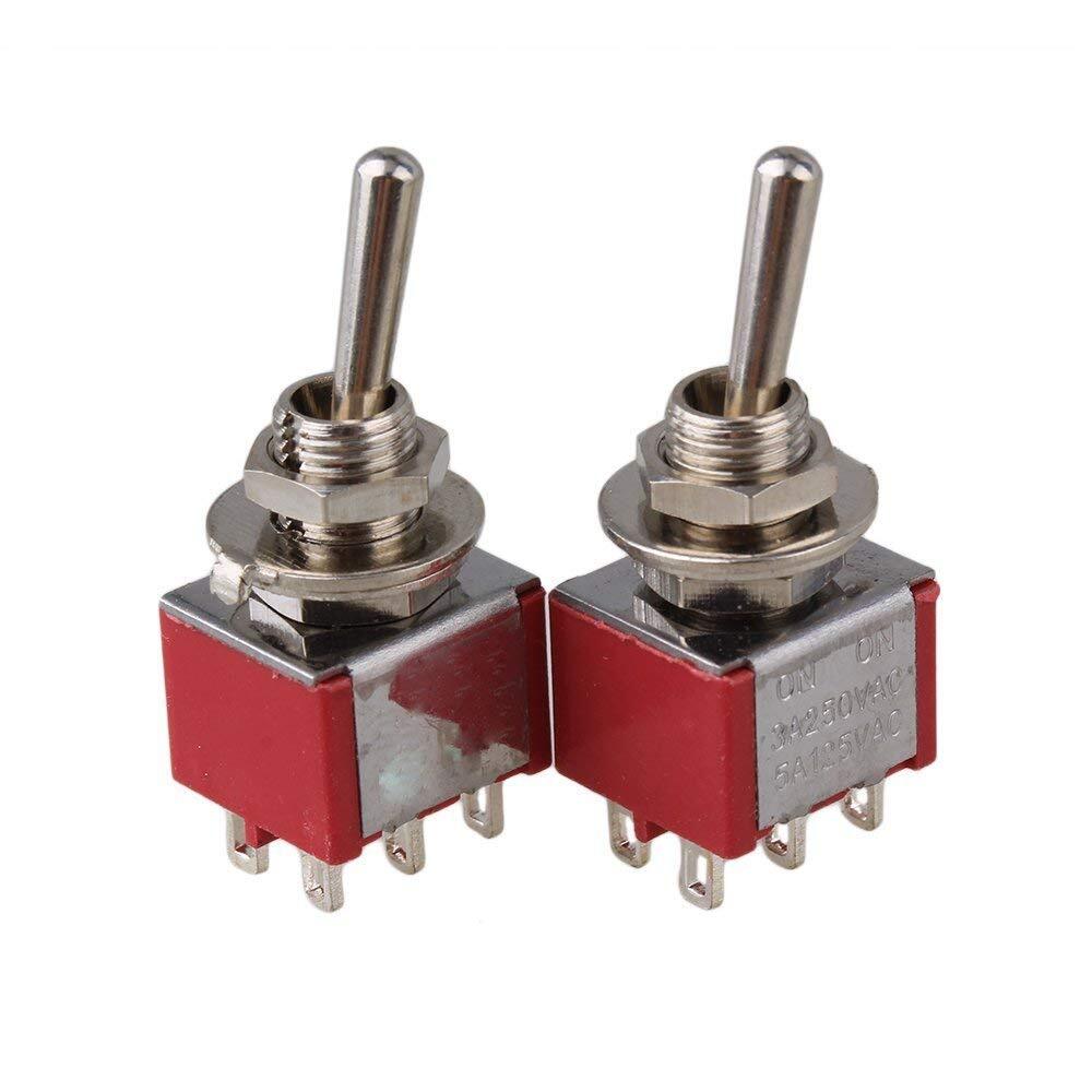 2pcs AC125V 6A Electirc 2 Position Toggle Switch 13*32mm Red+Chrome