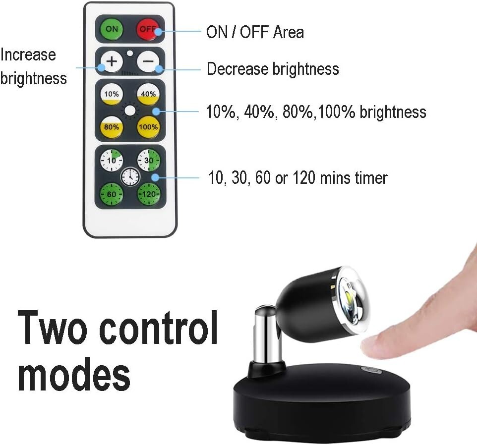 Led Wireless Spotlight Battery Operated Lights With Remote Control Dimmable Mini