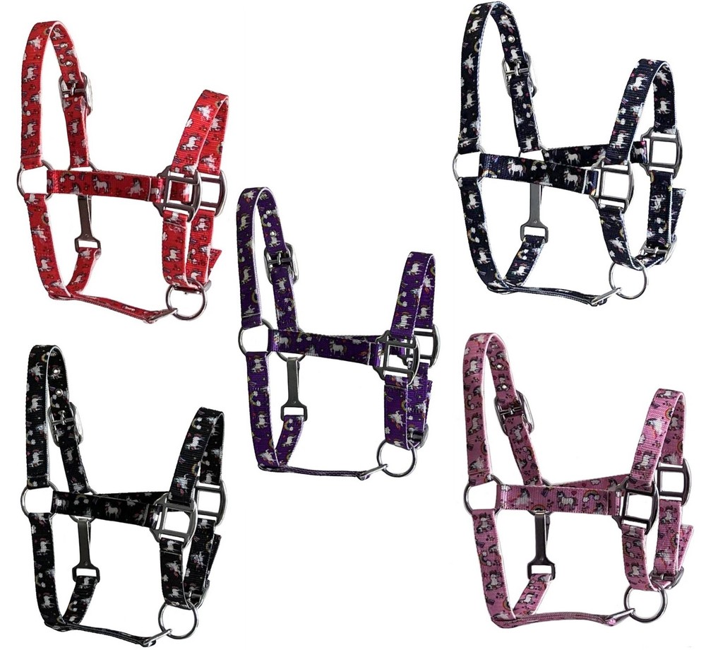 2 Ply Nylon Pony Size  Halter with Rainbow Pony Design