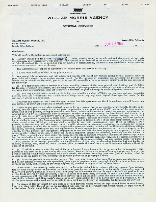 JANE RUSSELL - CONTRACT SIGNED 06/25/1963