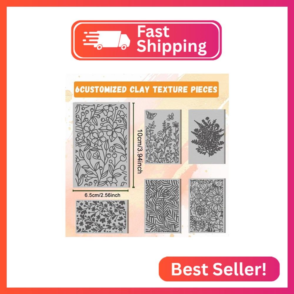ACRNIGHEET 6 PCS Polymer Clay Texture Sheets Plants Clay Texture Mat for Using w