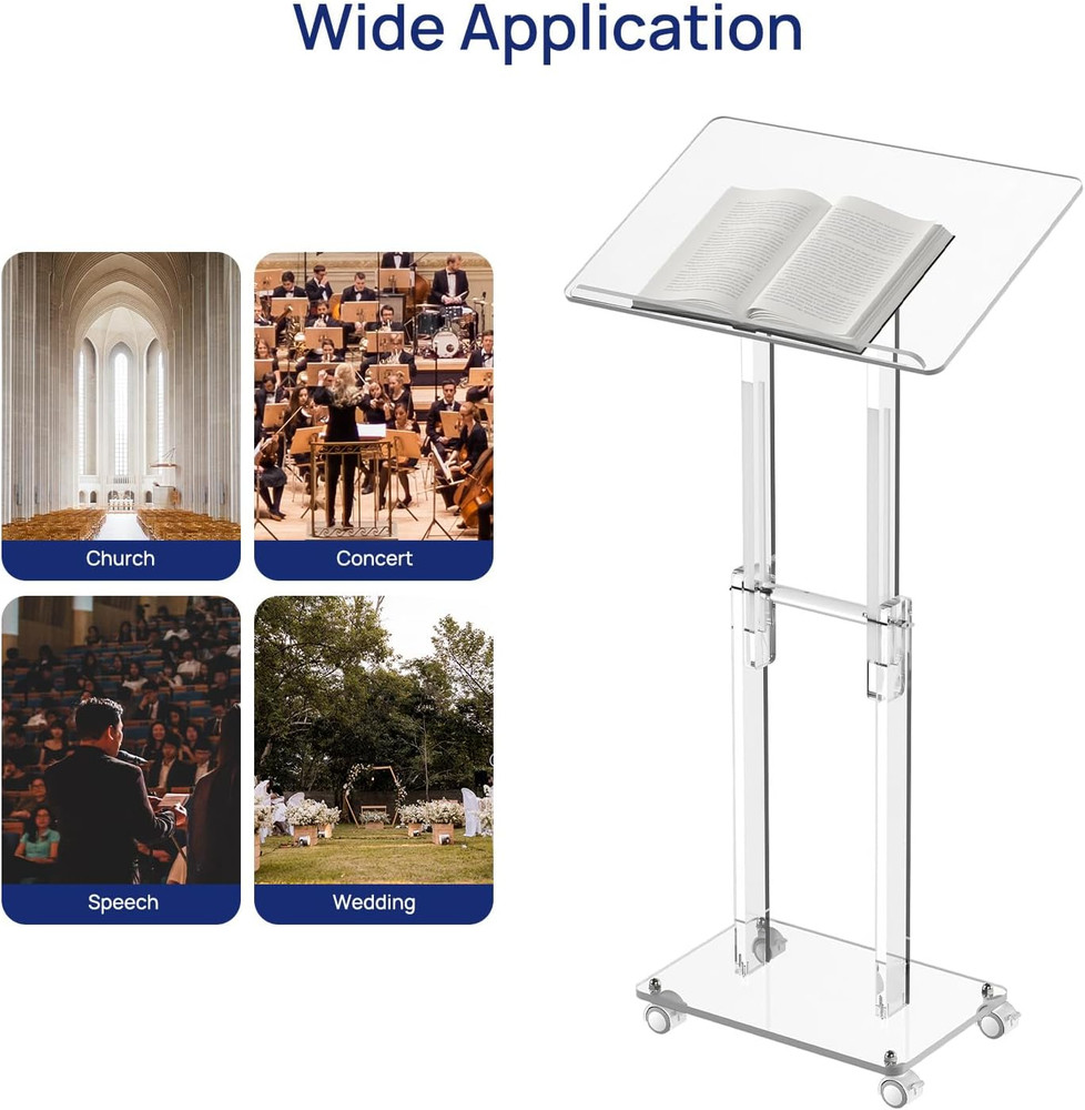 Adjustable Acrylic podium with Lockable Wheels for Classroom & Events