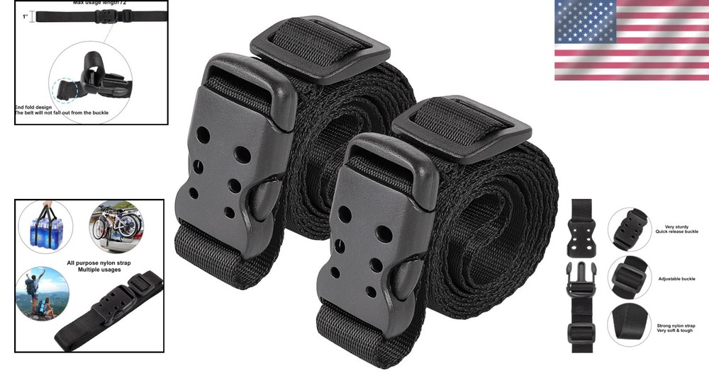 Versatile 40" Adjustable Nylon Utility Straps - Quick-Release Buckles, 2 Pack