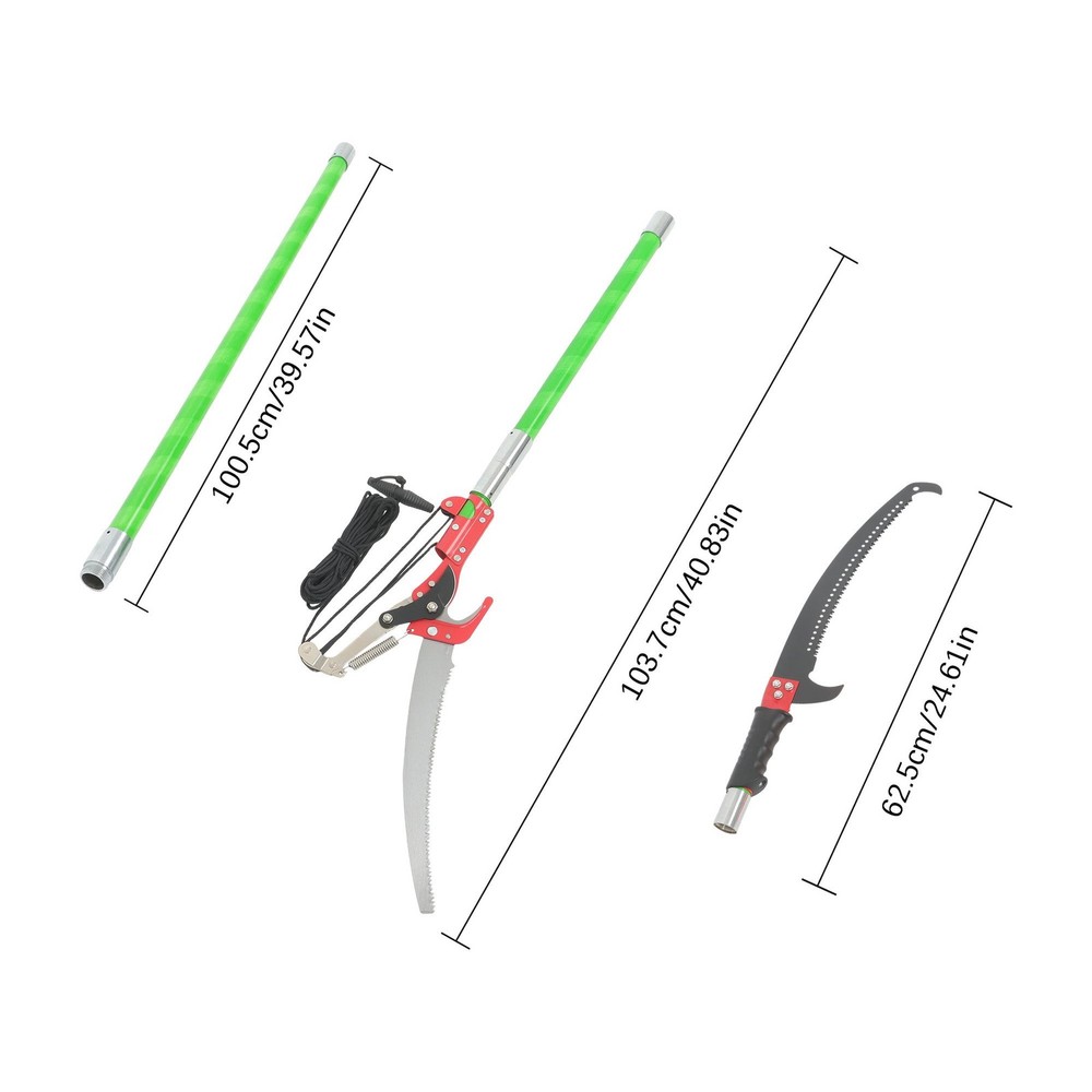 Extendable Tree Trimmer 27FT & Pole Saw Combo 8-Section Telescoping Green Pole