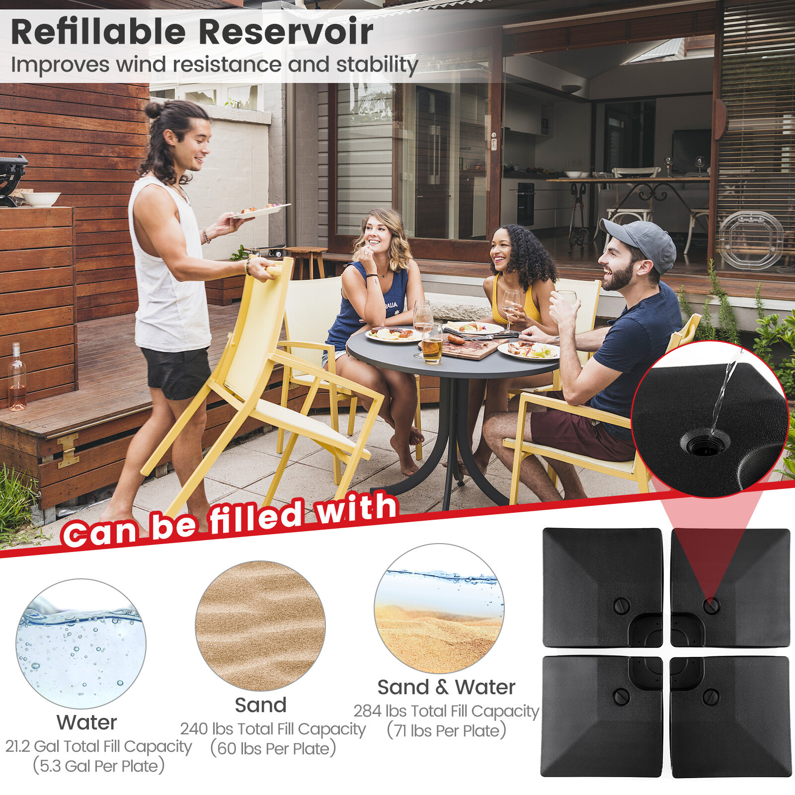 Patio 4pcs Fillable Offset Cantilever Umbrella Base Stand Heavy-Duty Square