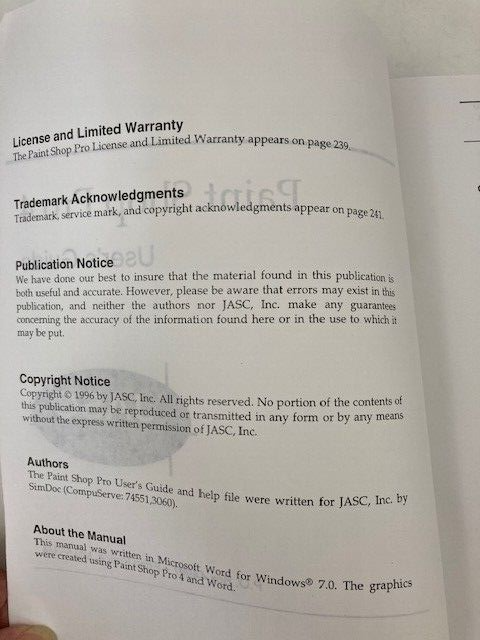 JASC Paint Shop Pro Photo Retouching Image Conversion User's Guide Version 4