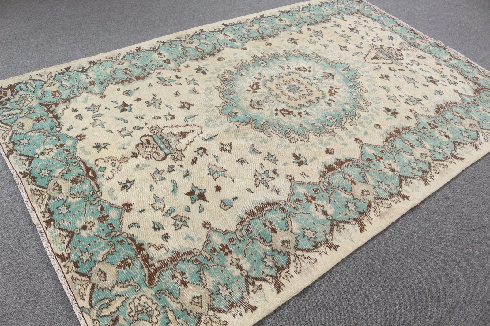 2,5x9,2 ft Runner Vintage Rug, Blue Bordered Turkish Rug