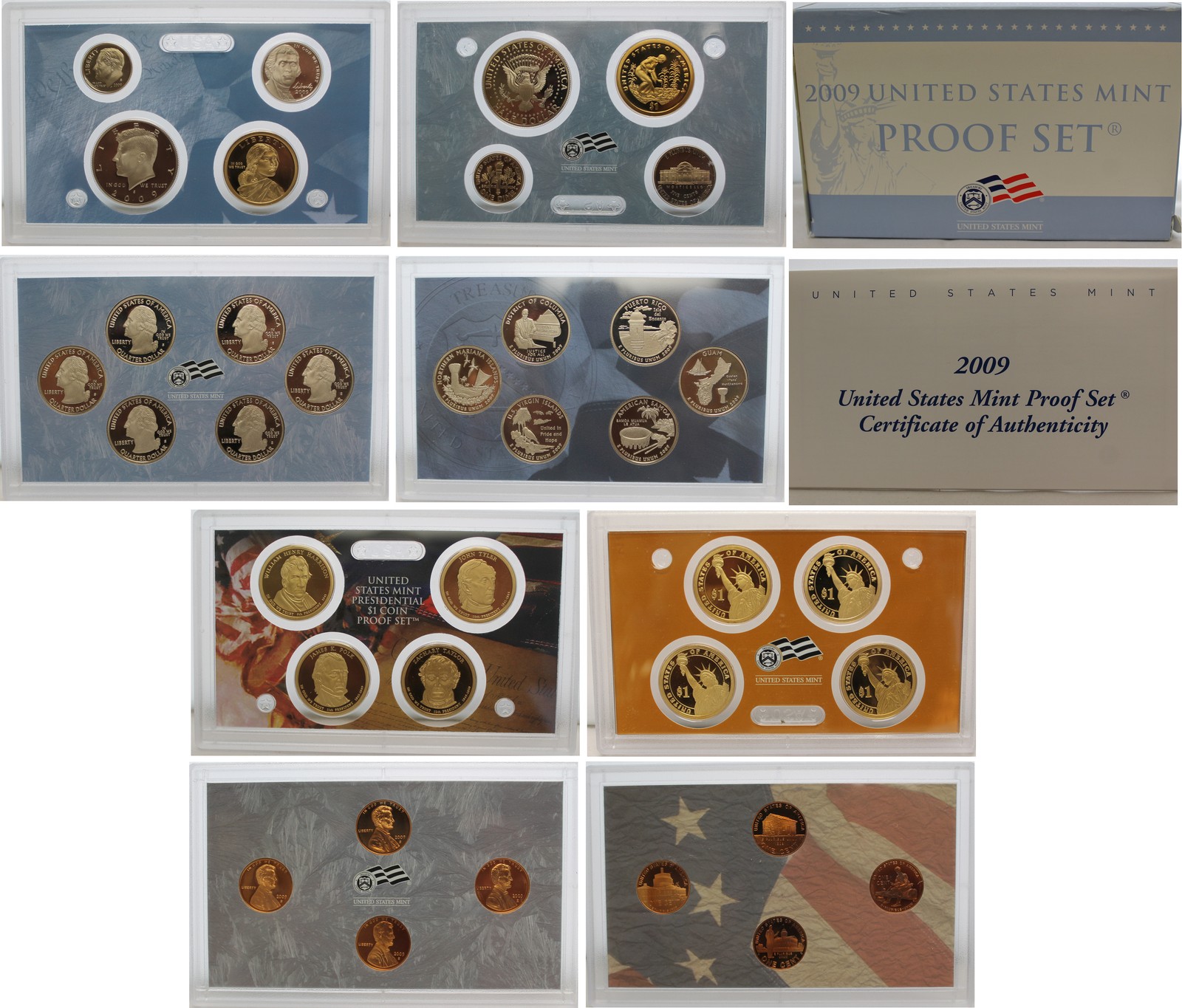 2009 Proof set CN-Clad W/ Kennedy & Presidential Dollars OGP 18 coins