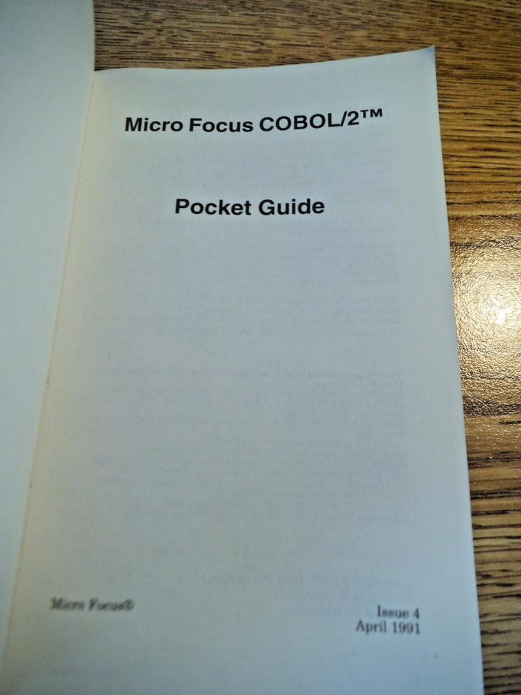 MICRO FOCUS COBOL/2 POCKET GUIDE APRIL 1991 ISSUE 4