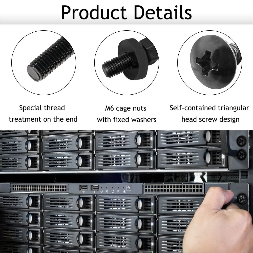 M6 Rack Mount Cage Nuts & Screws, Washers, Square Clips - Server Bag Pack Lot