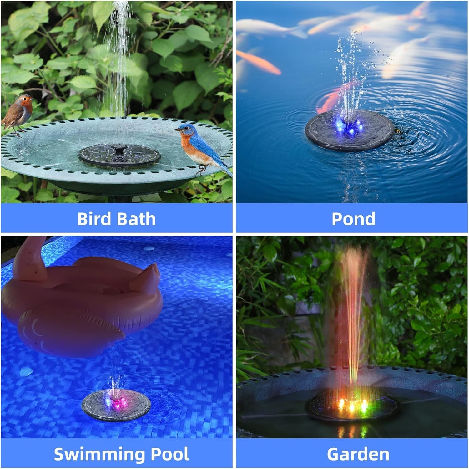 LED Solar Power Bird Bath Fountain Pump Upgrade 1.5W Solar Fountain Garden Decor