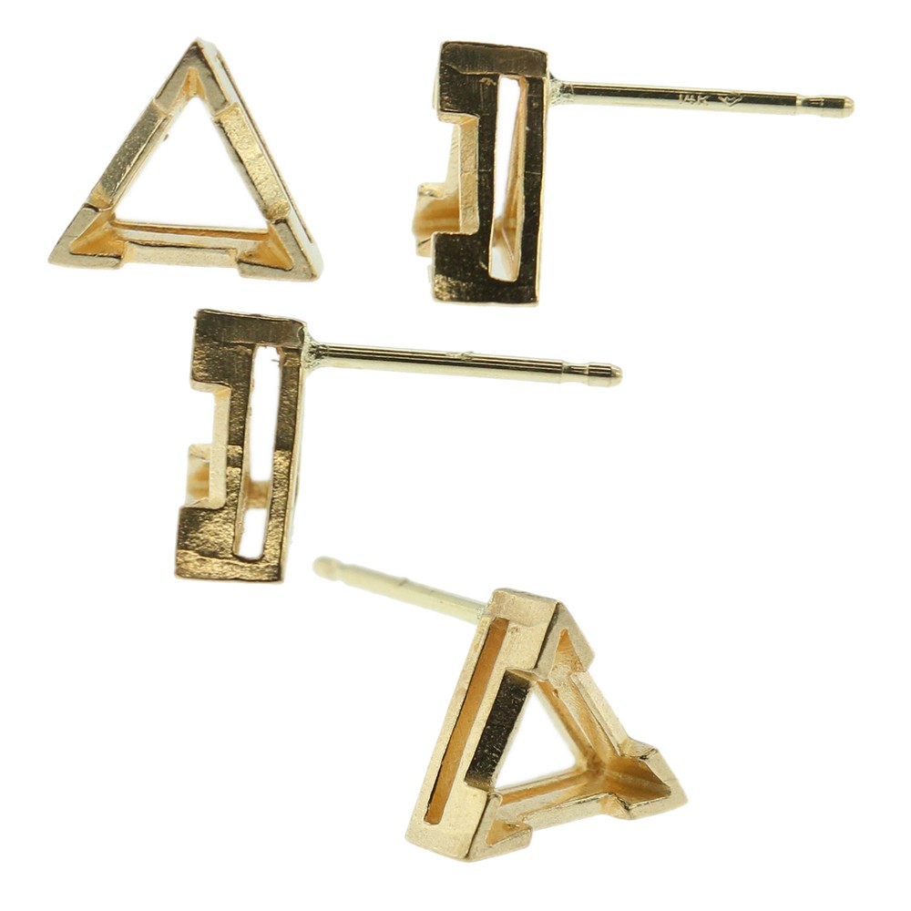 14k Yellow Gold V-End Triangle Stud Earring Mounting Setting Push Back Post USA