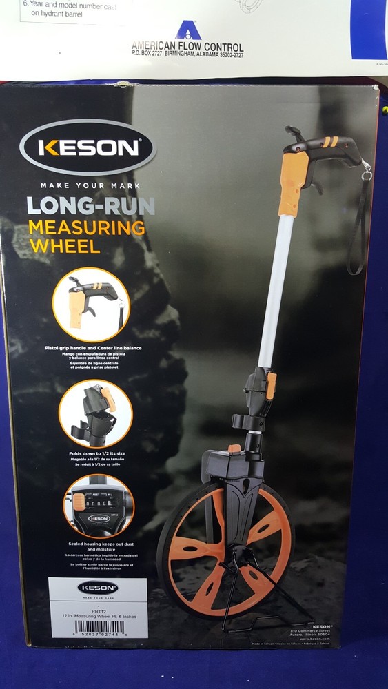 Folding 12" Measuring Wheel, Trigger Brake & Reset on Handle, Keson RRT12