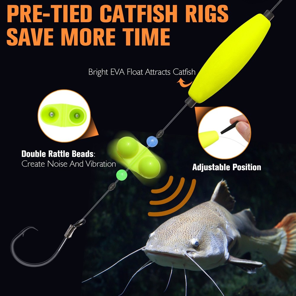 6PCS Catfish Trolling Rigs 8/0 Hooks 3oz Dragging Weights Santee Rig Drift Fish