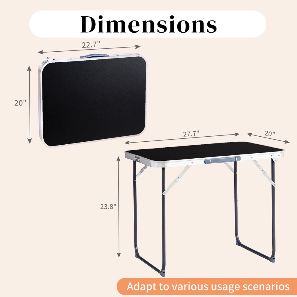 2.3ft Aluminum Camping Folding Table Black