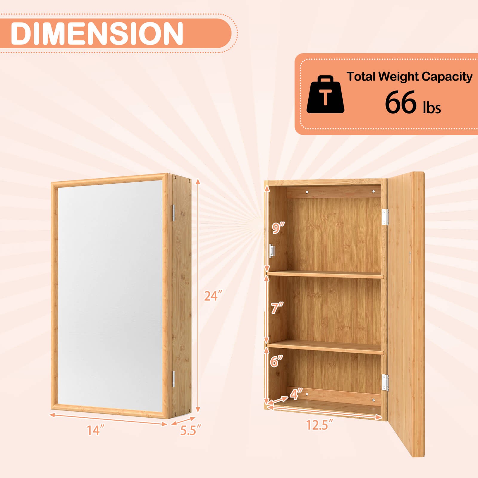 Small Medicine Cabinet w/Mirror Door & Removable Shelves for Compact Spaces