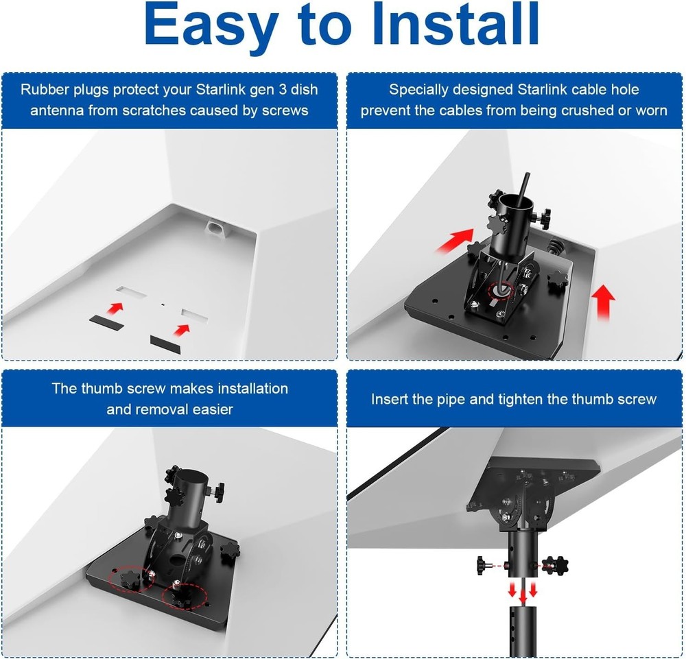 Starlink Gen 3 Pipe Adapter - Pole Mount Adjustable Adapter