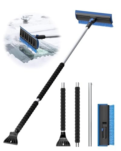 Extra Long 55.7" Ice Scraper for Car Windshield - Multi-Functional Snow Brush wi