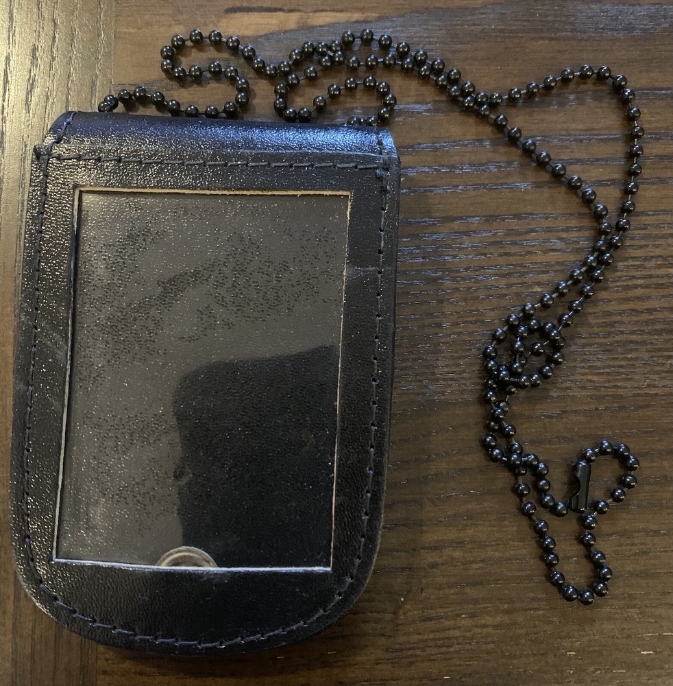 leather badge holder necklace