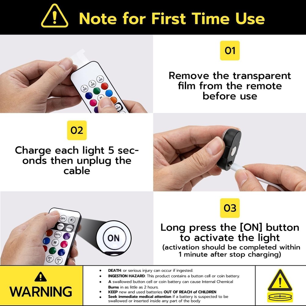 Versatile 4PCS LED Strobe Lights - Rechargeable, Waterproof with Remote Control