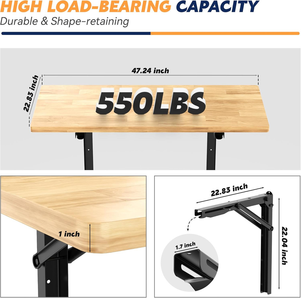 Ultrawall Wall Mounted Folding Workbench, Heavy Duty Foldable Work Table, Collap