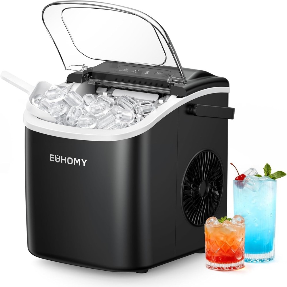 Compact Ice Maker with Handle, 6 Min Quick Ice, Auto-Clean