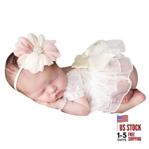 Lace Newborn Girls Photography Prop Baby Girl Tutu Dress with Flower Headband