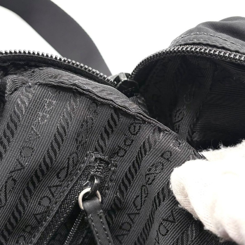 PRADA Shoulder Bag Nylon Leather Triangular Logo White Tag Guarantee