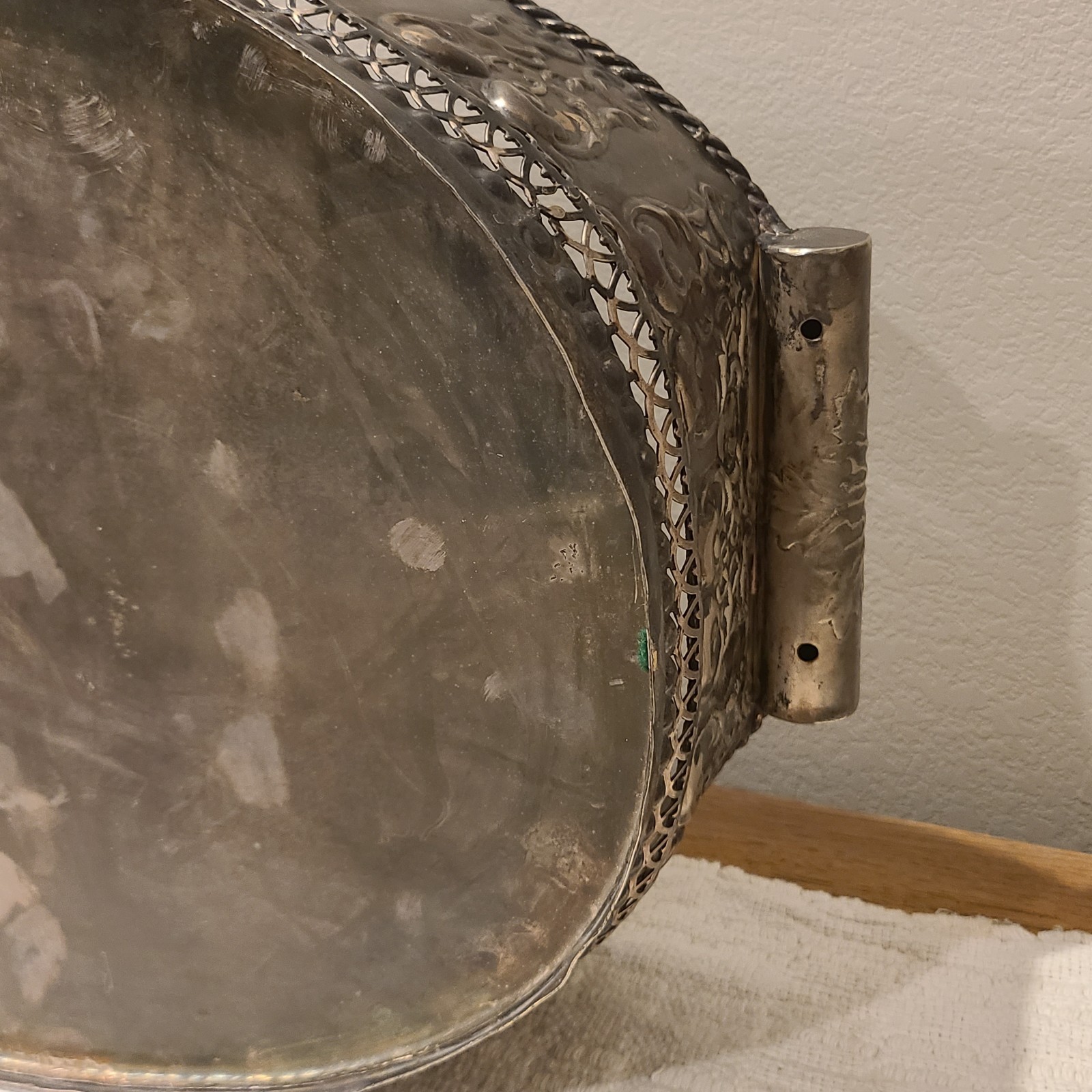 Castilian Imports Vintage Solid Brass Decorated Table Tray 27"X 16” X 6” Heavy