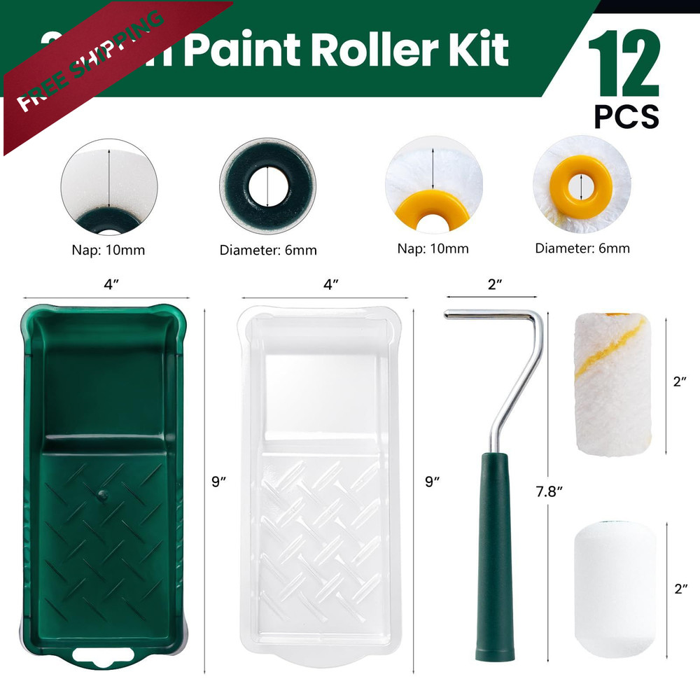 YiBaiBrush Paint Roller Kit, 12 Pack, 2 Inch Roller, Mini Roller...