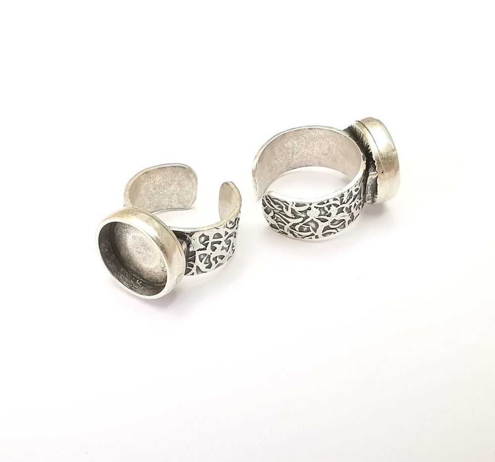 Round Antique Silver Ring Blank Setting, Cabochon Mounting Adjustable Resin Ring