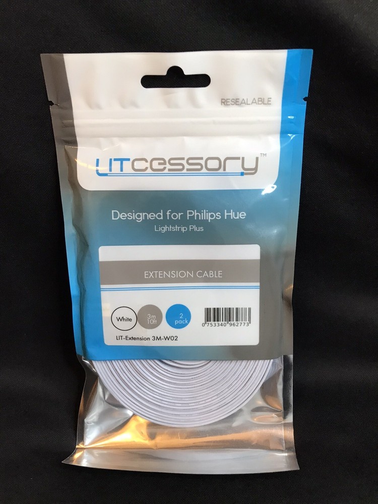 Litcessory Extension Cable for Philips Hue Lightstrip Plus White 3m 10ft 2 Pack