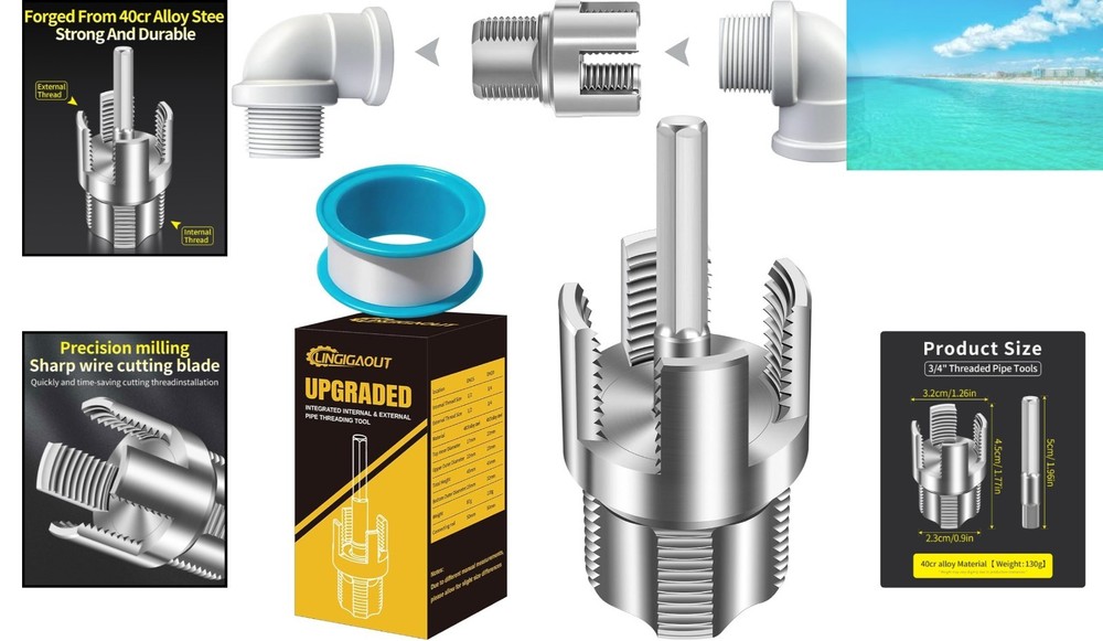 Dual-Function PVC Pipe Threader for Drill - 1/2'' & 3/4'' Compatible Tools