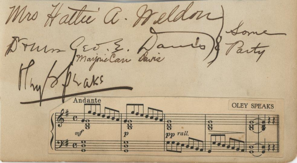 Oley Speaks- Vintage Signed Page
