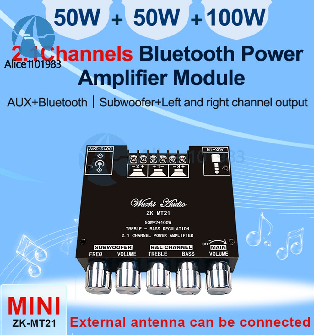 ZK-MT21 2.1Channel Bluetooth Audio Power Amplifier Board Subwoofer 50W*2+100W US