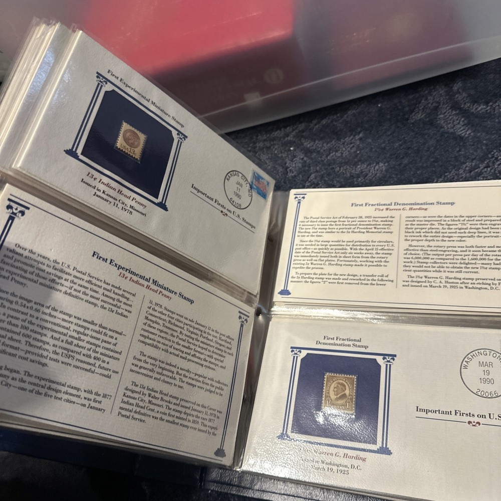 Stamp Album "IMPORTANT FIRSTS ON US STAMPS" by Postal Commem Society, 36 stamps